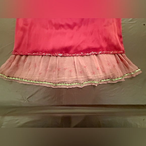 Vintage Y2K Pink Silk Midi Spaghetti Strap Dress with Ruffle Hem Size 4/Small - Picture 4 of 9